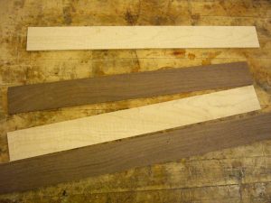 Maple and walnut strips for binding